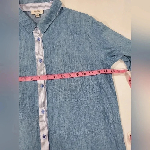 Umgee Size Small Chambray Button Front Mini Dress Popover‎ Top Short Sleeve - Picture 4 of 9